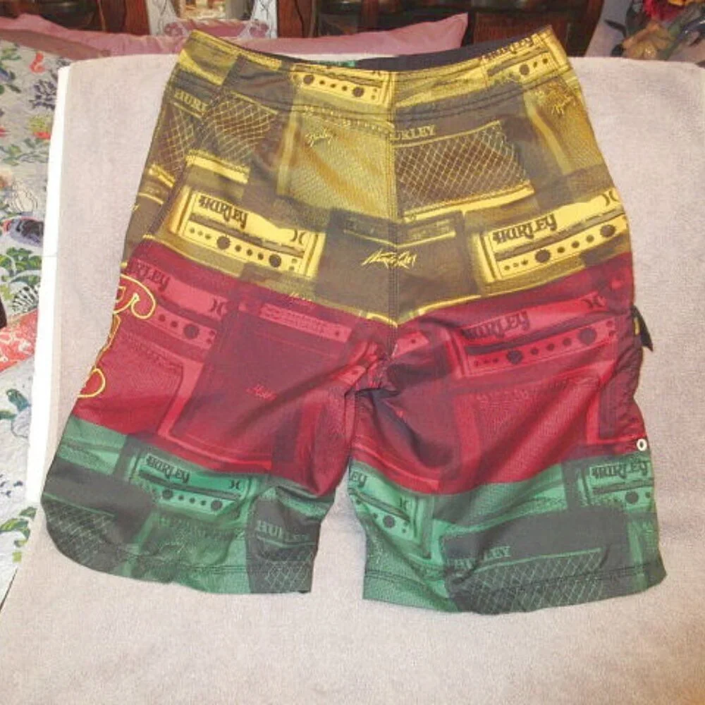 Hurley Rock Star Board Shorts Size 32 Psychedelic Swim Cargo Surfer Guitar Amp